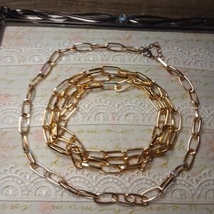 Elegant Gold Tone Paperclip Necklace Set